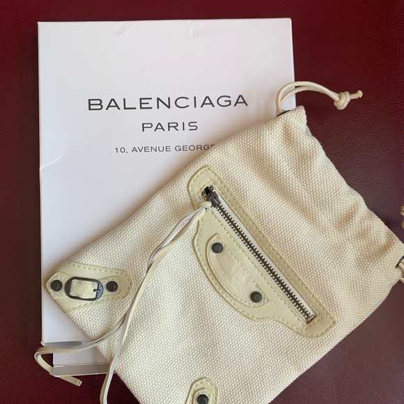 Balenciaga Paris Motorcross Drawstring New Off White Leather trim Pouch - Picture 5 of 7